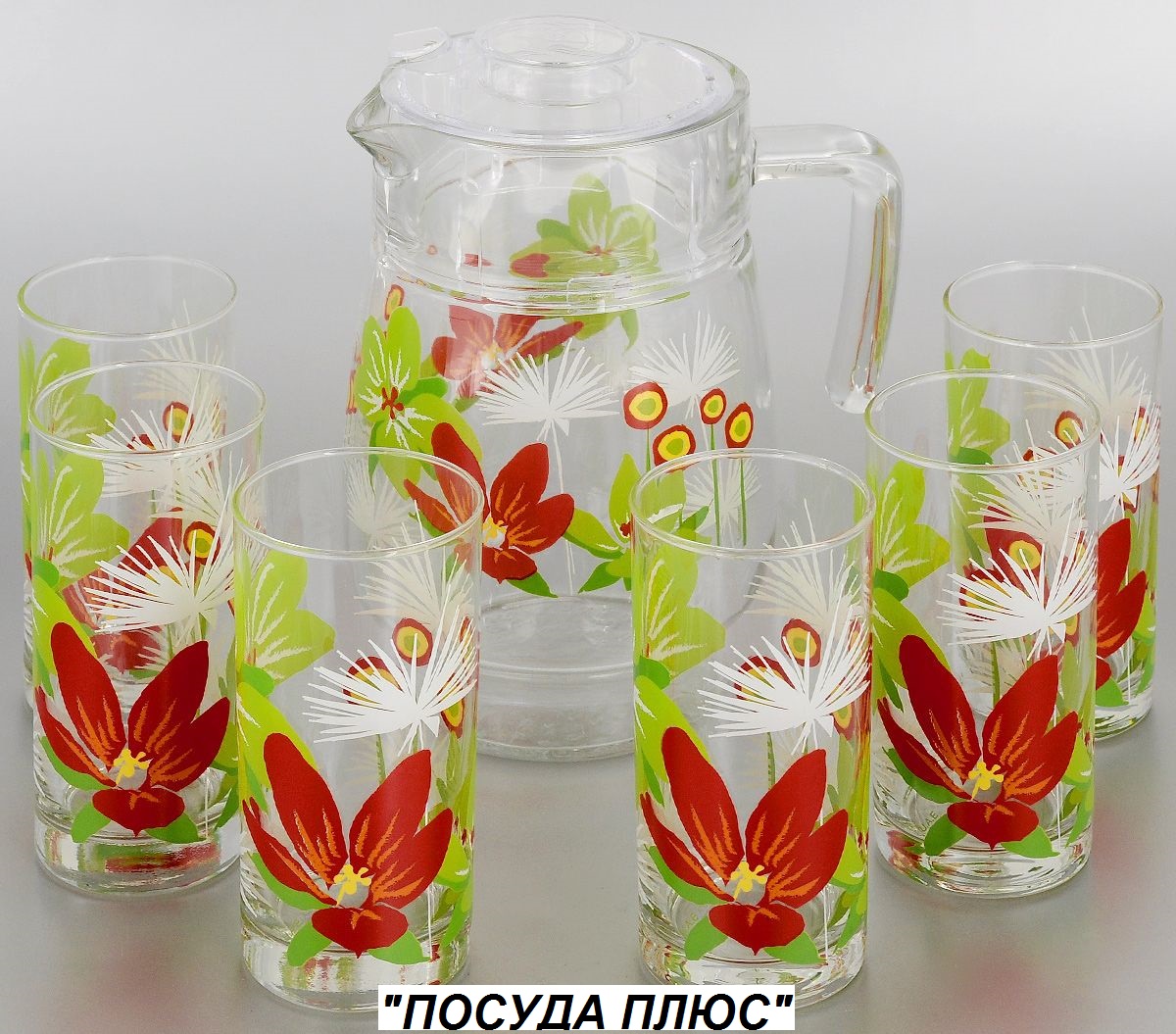 Набор питьевой Luminarc "Pop Flowers Green", 7 предметов Зеленые цветы