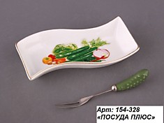 Блюдо ОГУРЕЦ с вилочкой, 15x6.5 см