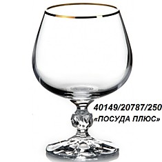 Бокал 250мл (6шт);  Bohemia Crystal  Claudia  Клауди отводка  золото, коньяк, бренди 40149/20787/250