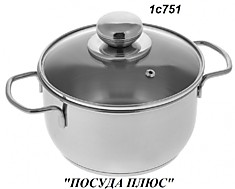 1С-751 кастрюля 1.5л стеклянная крышка, прутковые ручки