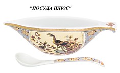 Икорница "Павлин на бежевом" с ложкой 17 см  .